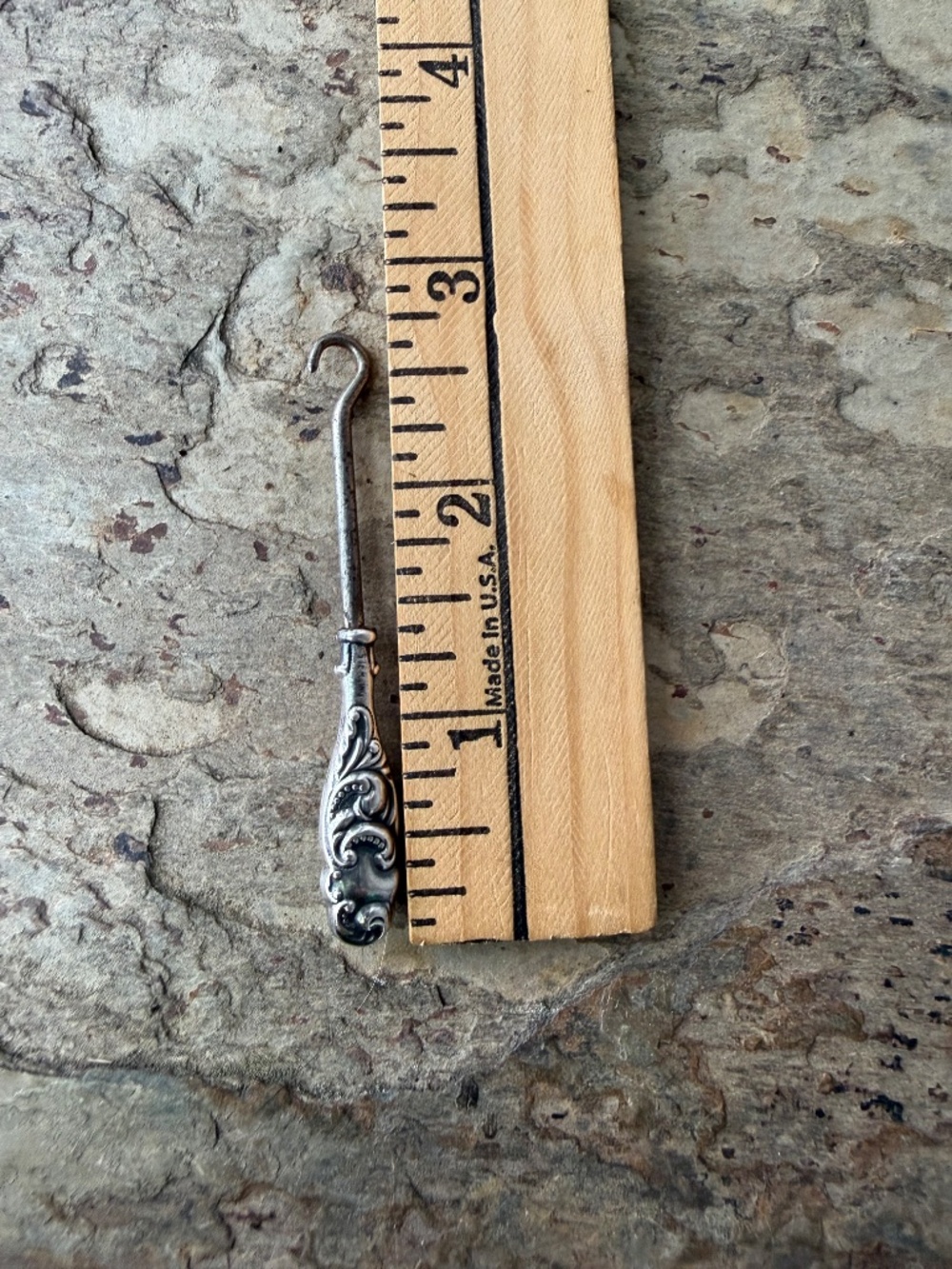 Antique Sterling Silver Art Nouveau Victorian Sewing Button Clothing Hook Ornate - Picture 9 of 10